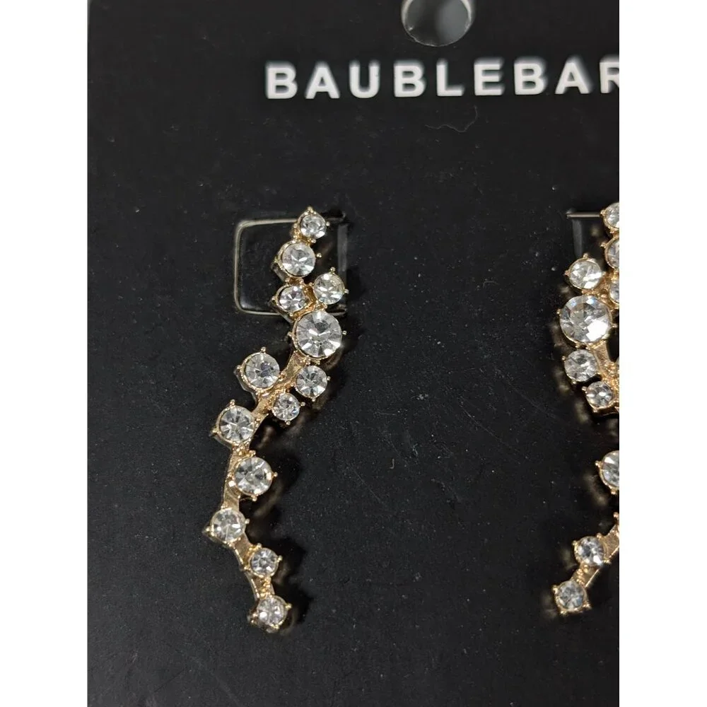 BaubleBar Gold Tone Rhinestone‎ Drop Pierced Earrings NEW Classic Evening Glam